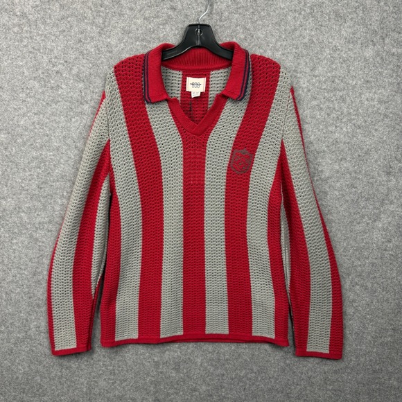 BDG Urban Outfitters Sweaters - BDG Urban Outfitters Red Grey Striped Open Knit Polo Sweater Womens XS New